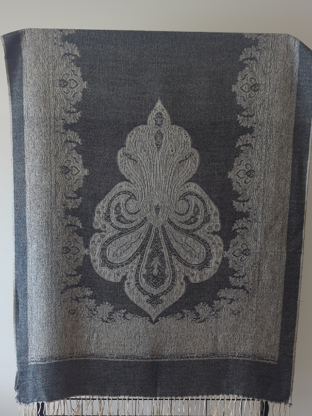 Elegant Black & Gray Woven Women's Scarf Or Wall Hanging. Best Offer.